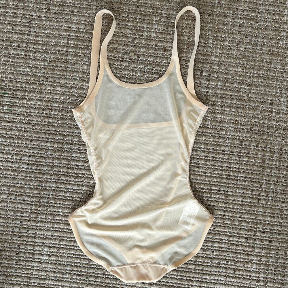 Wolford Sheer Mesh Nude Cami Bodysuit Snap Crotch US 4
